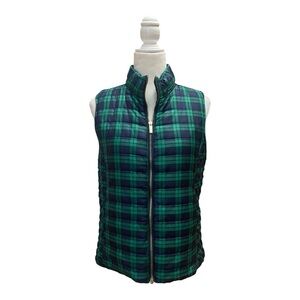 Vineyard Vines Womens Plaid Puffer Sleeveless Vest Size Small Green Blue Preppy